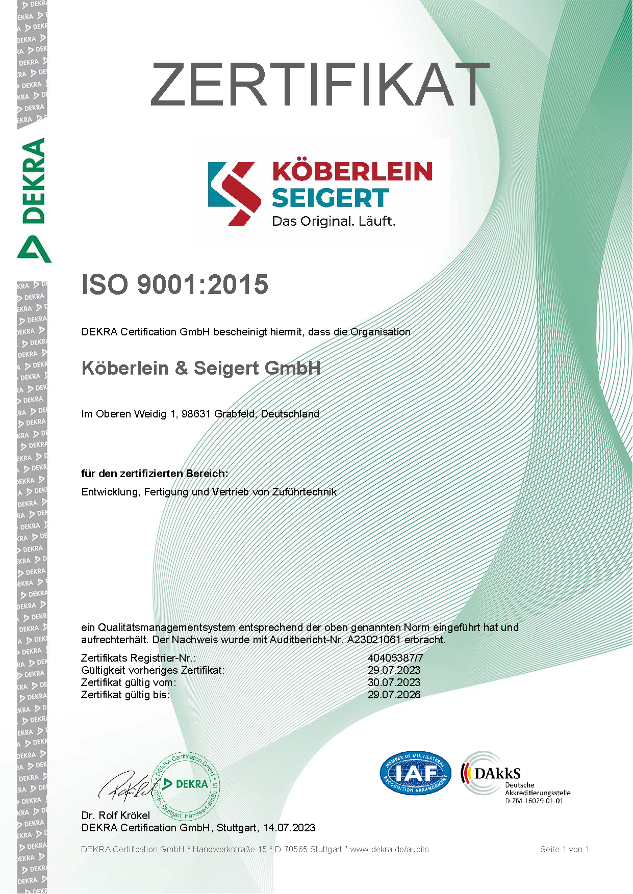 Award: Zertifikat ISO 9001:2015